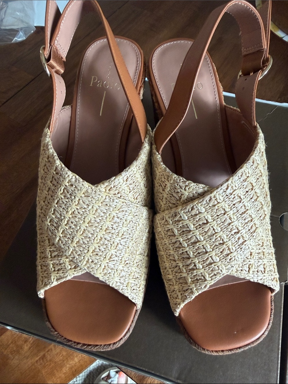 Paolo Tan, brown & Cream Woven Wedge Sandals